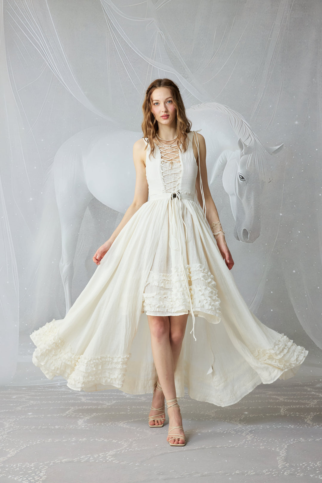 Wearable Poetry 17 | Ruffled linen dress & skirt （2 pieces)
