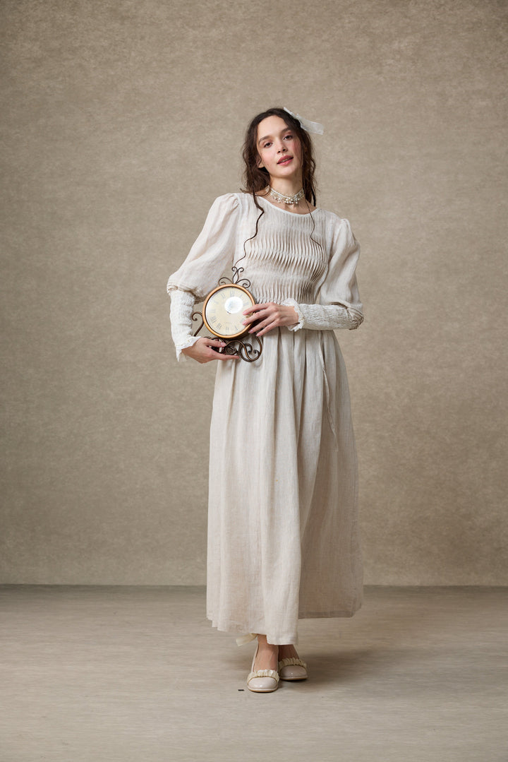 Eliana 15 | Pintucked Patchwork Linen Dress