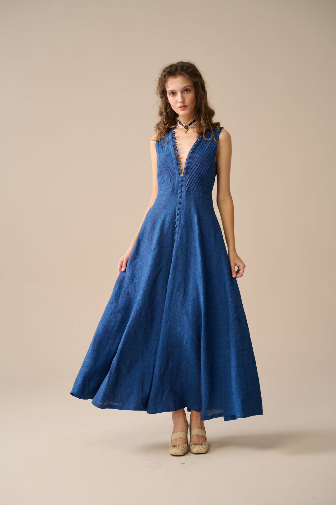 Rebecca 18 | Pleated Maxi Linen Dress