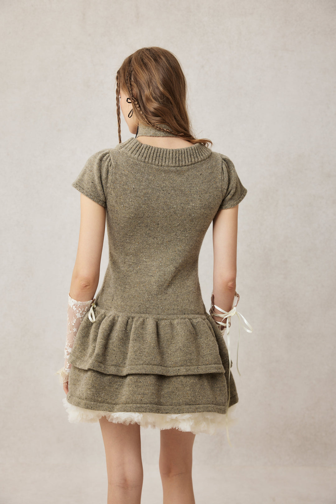 Lilypond 13 | 100% Wool Cable Knit Tiered Dress with scarf