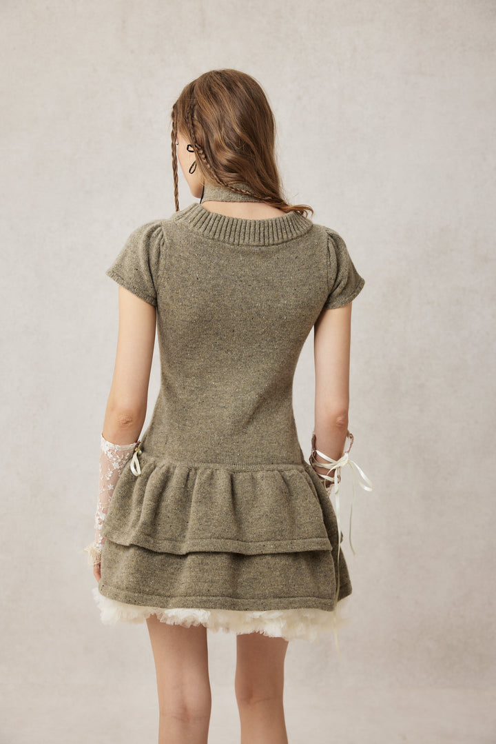 Lilypond 13 | 100% Wool Cable Knit Tiered Dress with scarf