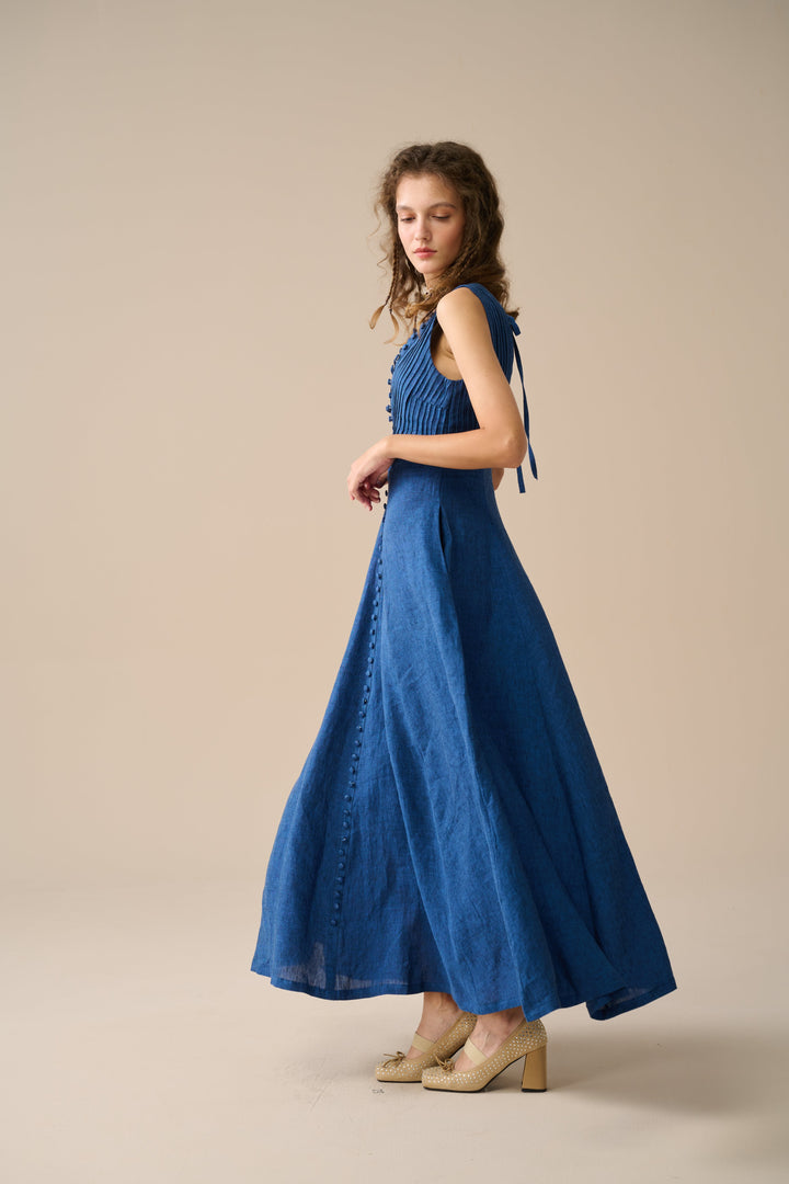 Rebecca 18 | Pleated Maxi Linen Dress