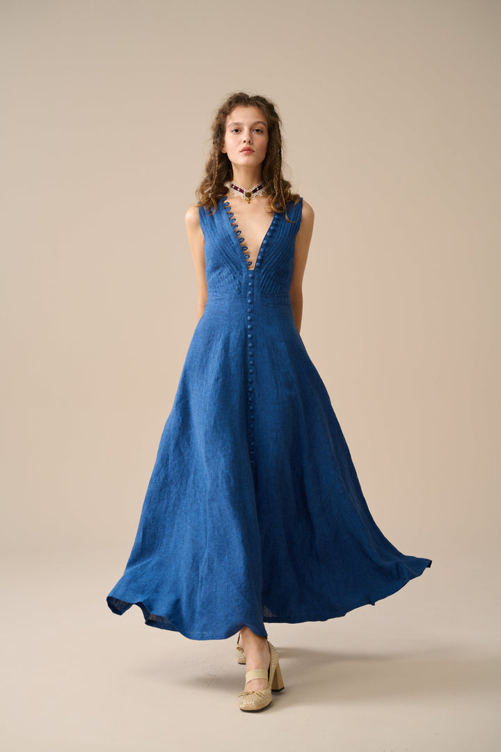 Rebecca 18 | Pleated Maxi Linen Dress