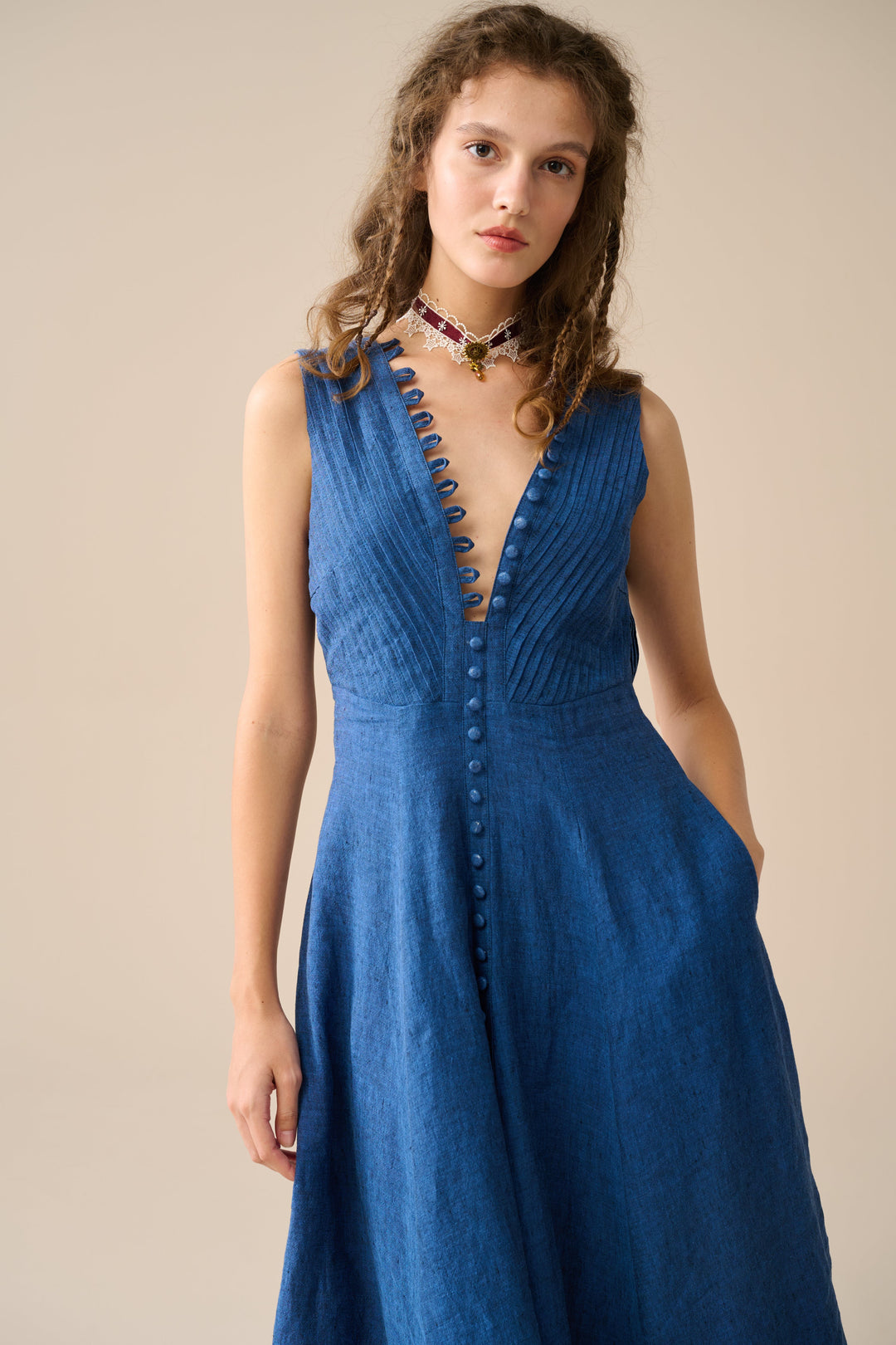 Rebecca 18 | Pleated Maxi Linen Dress