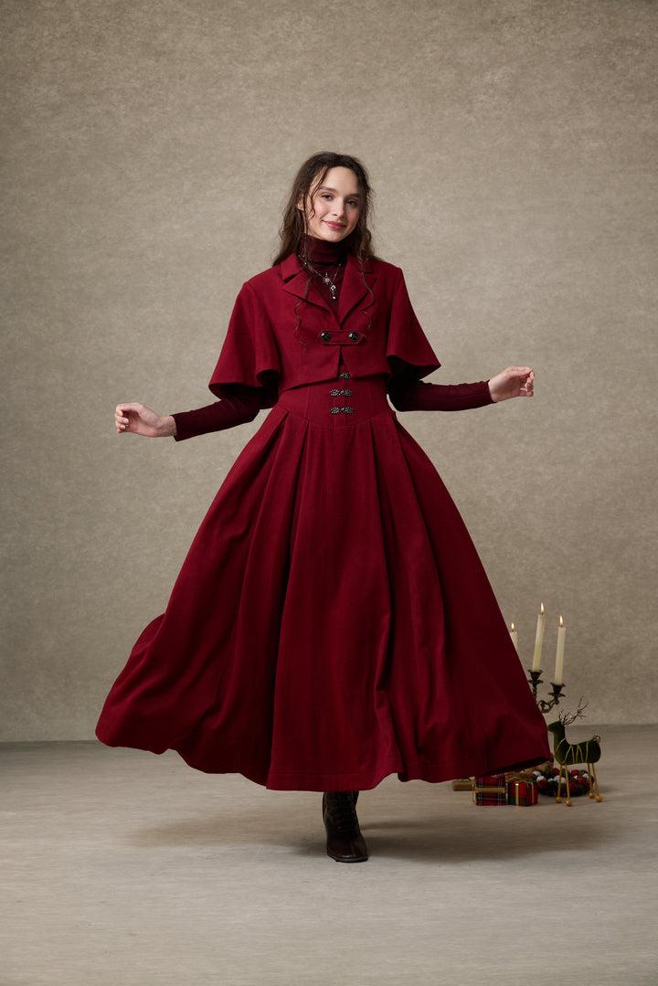 Clarise 22 |Retro Linen Skirt & Cape (2 pieces)