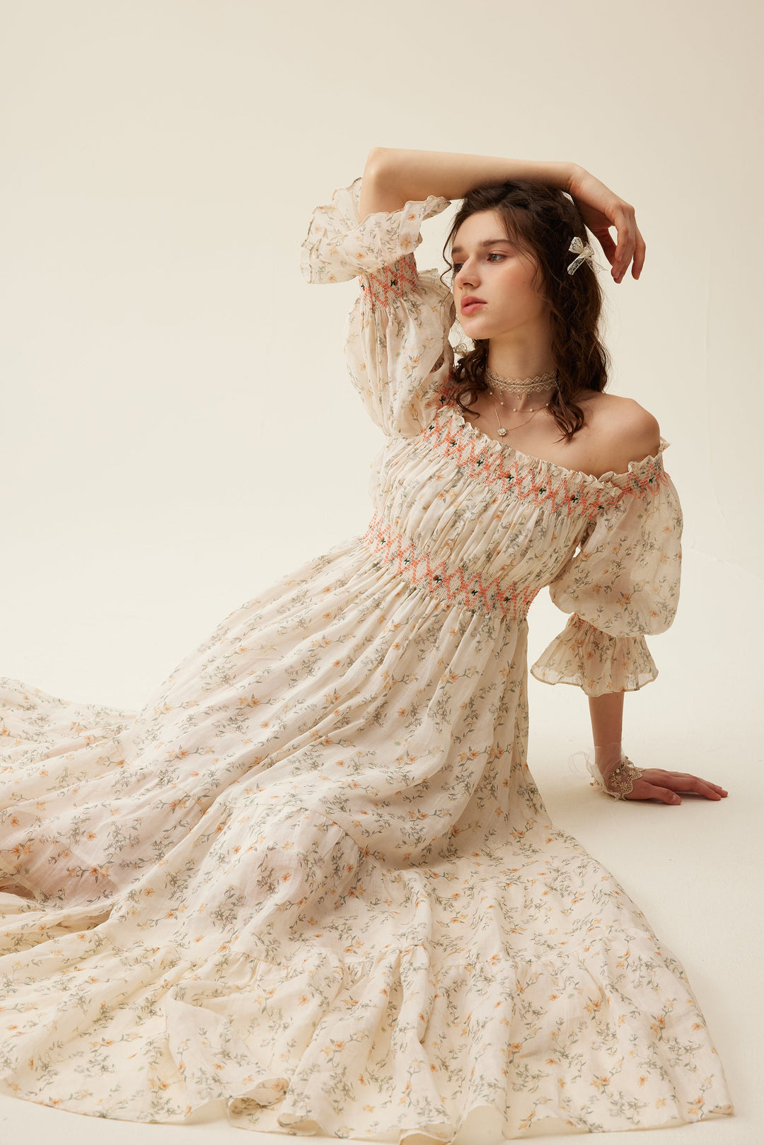 Cloud 21 | smocking embroidery linen dress