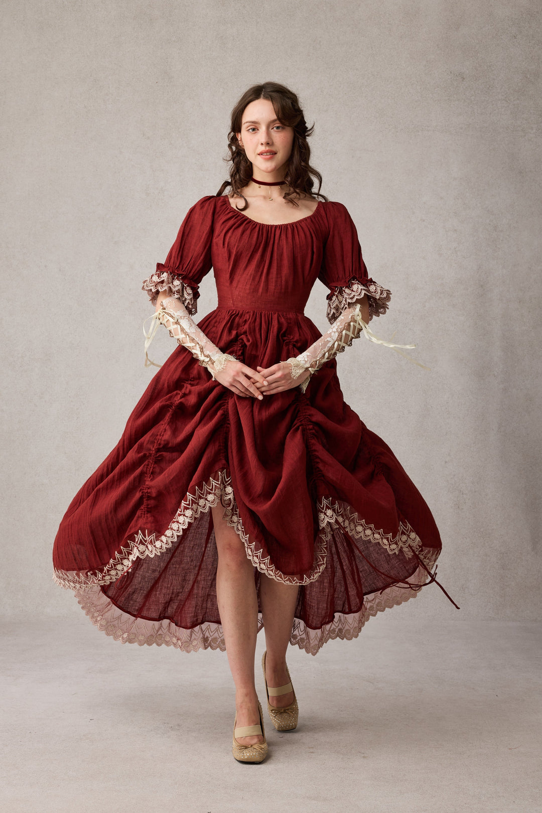 Elowen 27 | Lace Linen dress gown ( 2 way to wear )