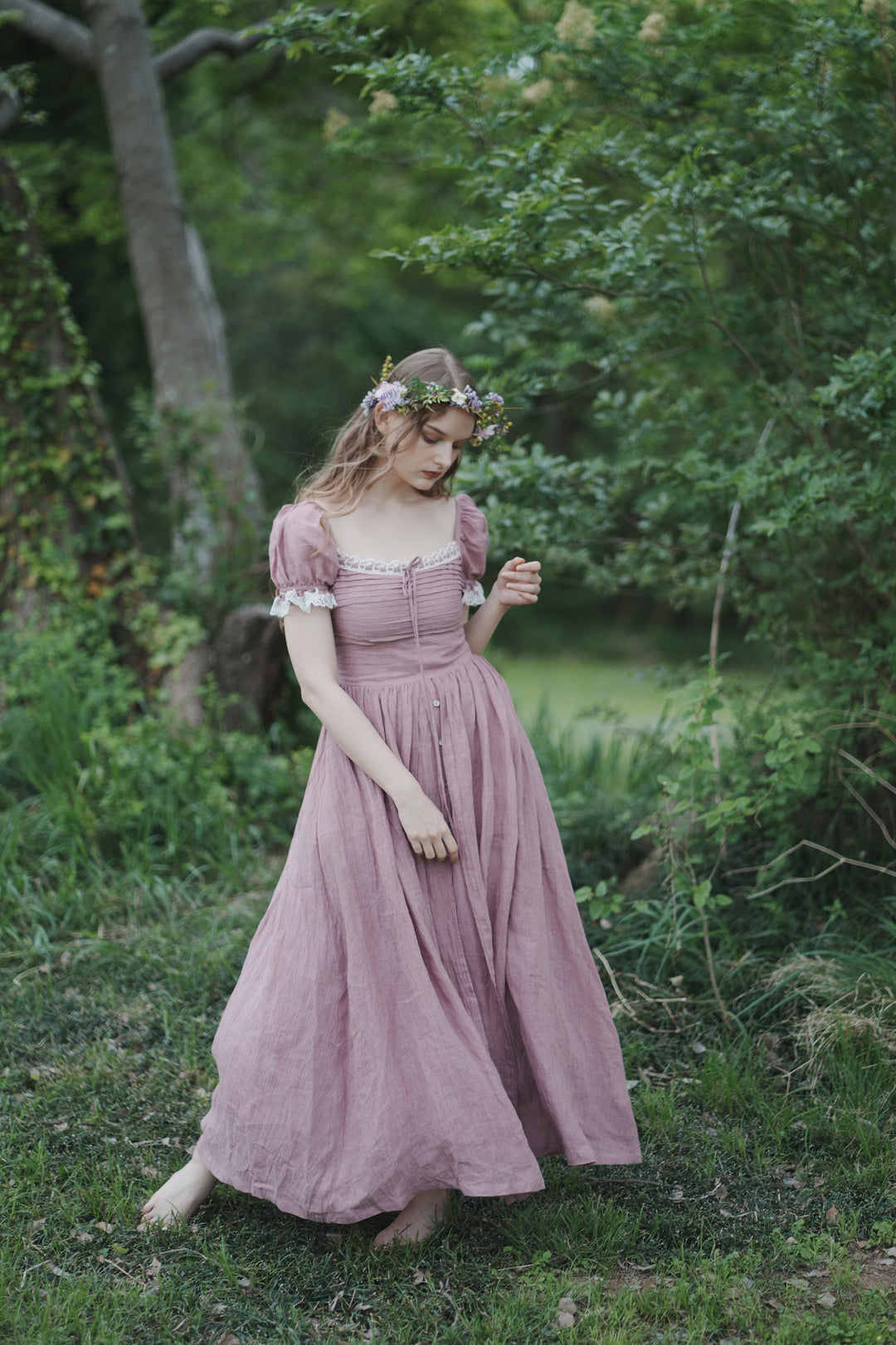 Monet Haze 26 | Fairy layered Linen Dress with pintucks