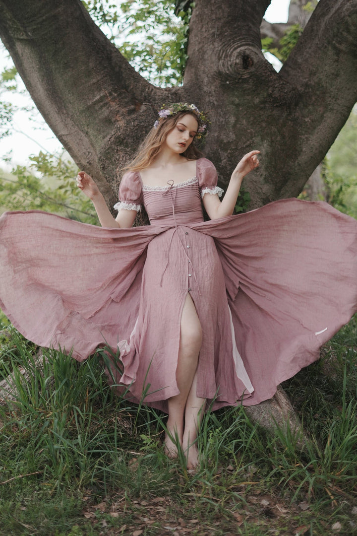 Monet Haze 26 | Fairy layered Linen Dress with pintucks