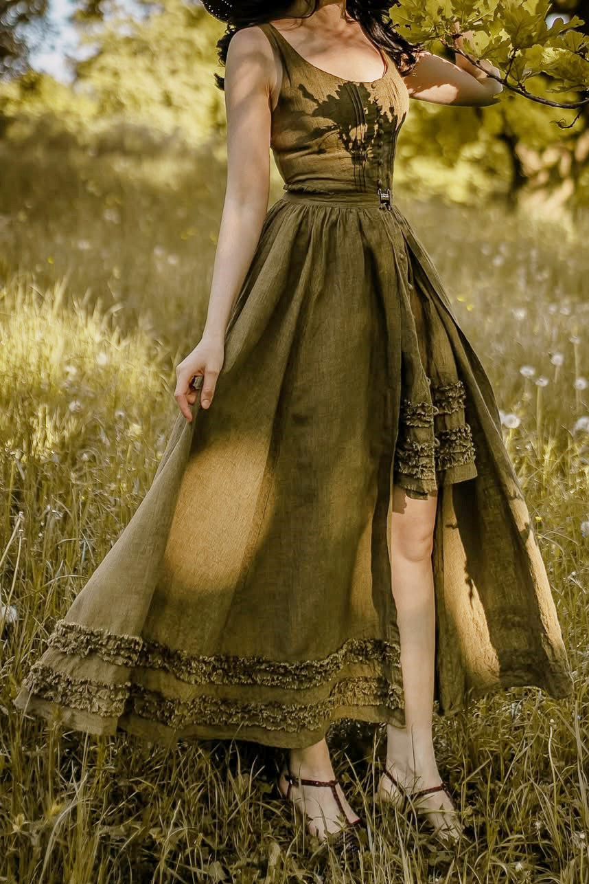 Wearable Poetry 17 | Ruffled linen dress & skirt （2 pieces)