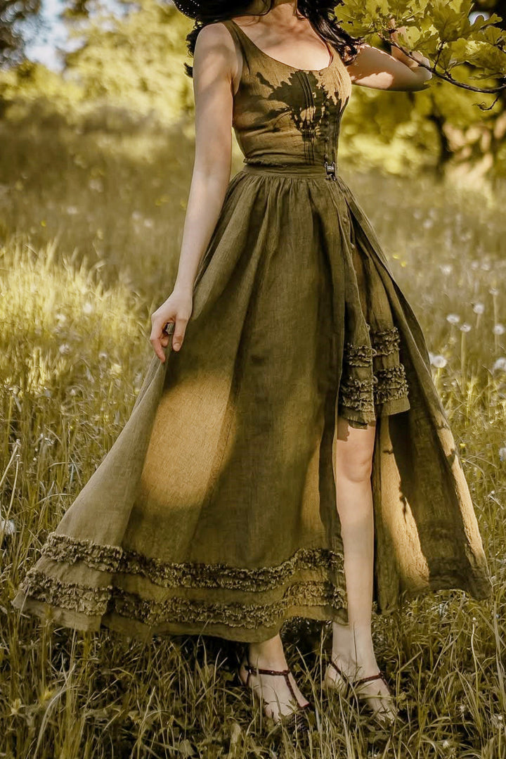 Wearable Poetry 17 | Ruffled linen dress & skirt （2 pieces)