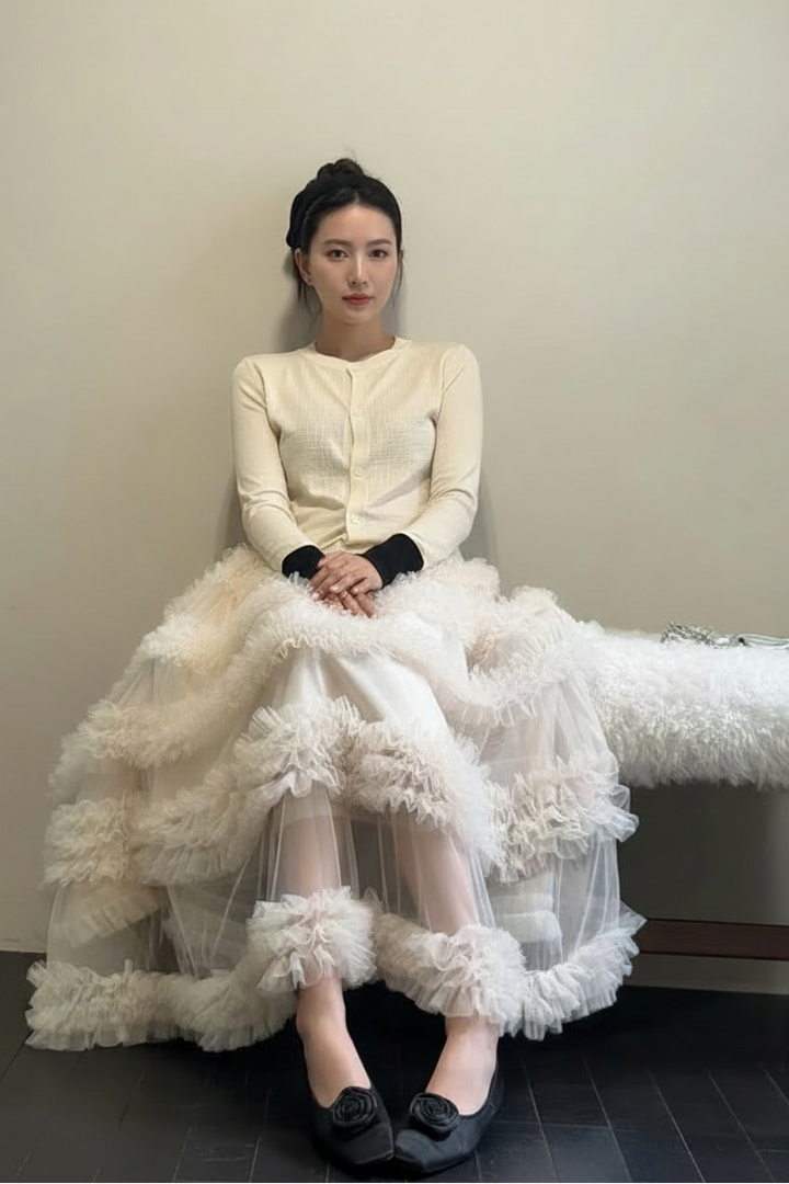 Lilypond 13 | 100% Wool Cable Knit Tiered Dress with scarf