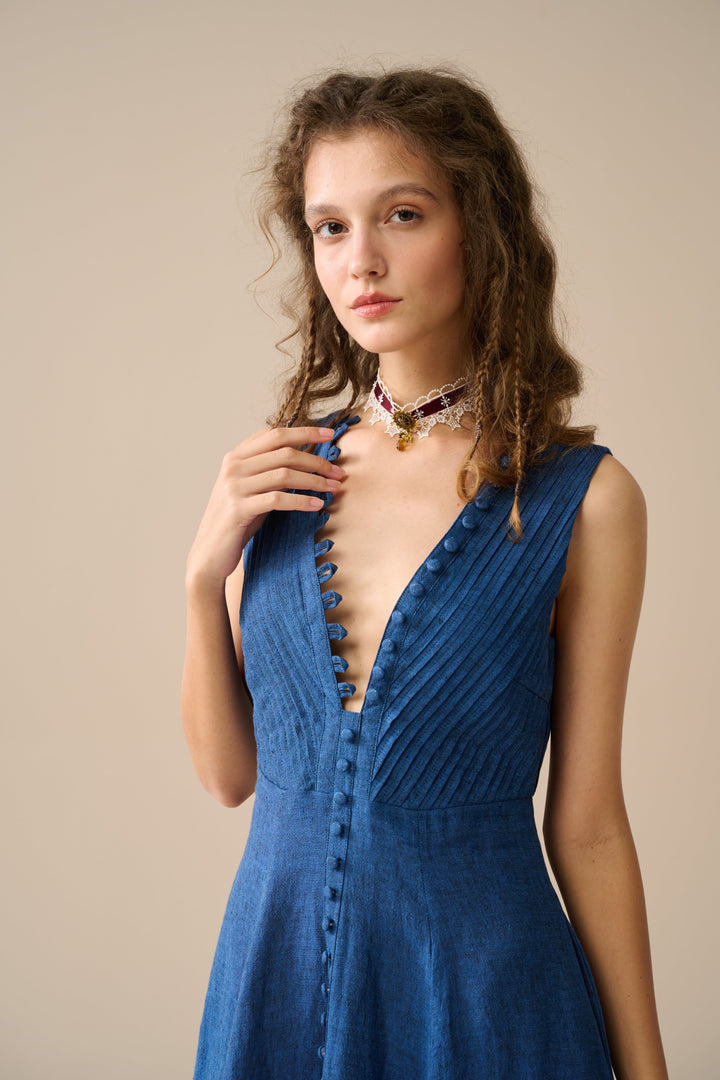 Rebecca 18 | Pleated Maxi Linen Dress