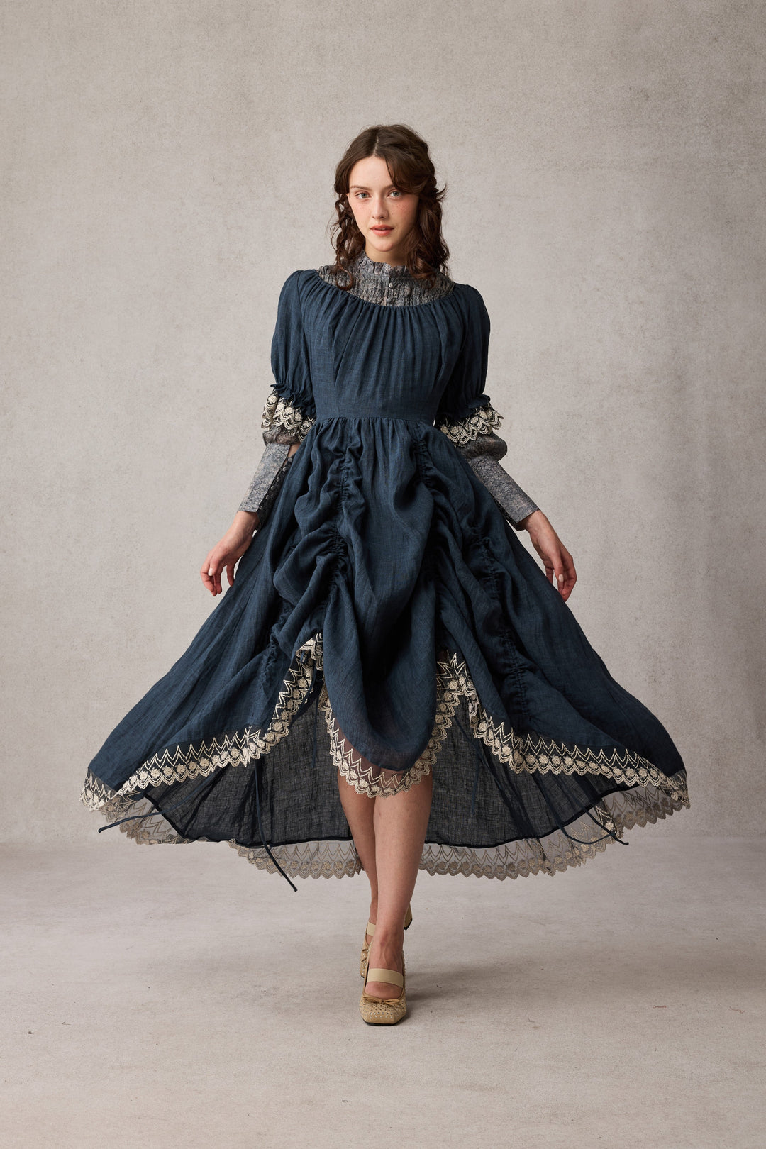 Elowen 27 | Lace Linen dress gown ( 2 way to wear )