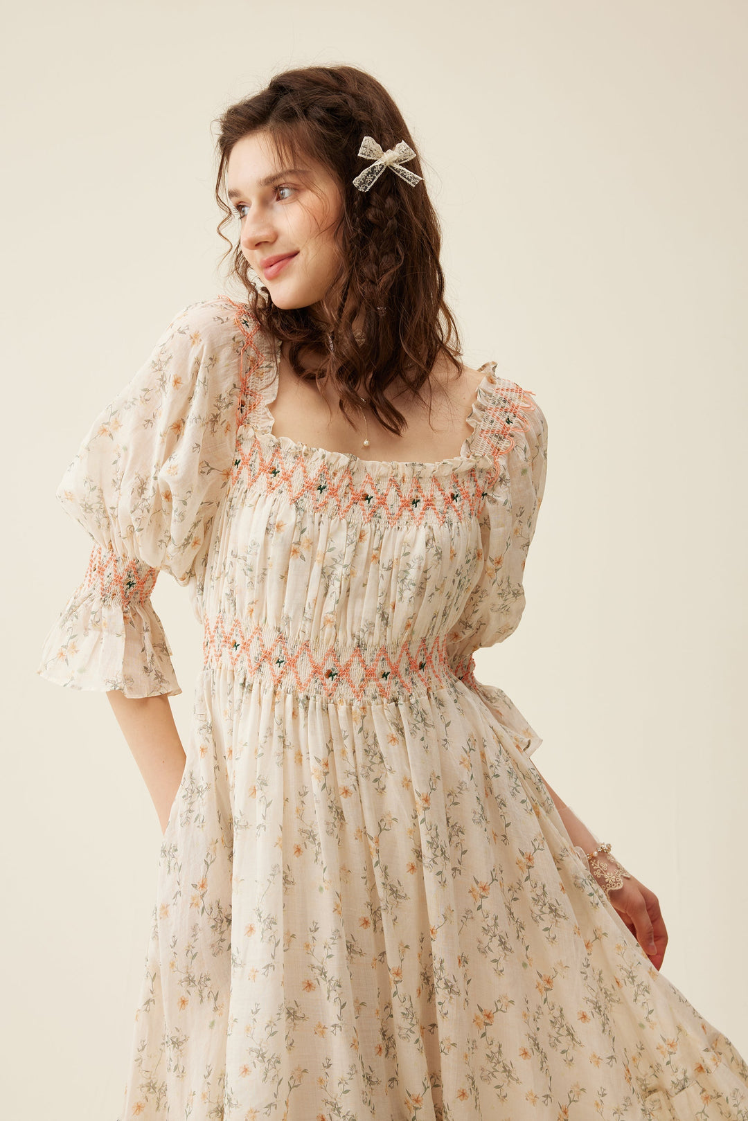 Cloud 21 | smocking embroidery linen dress