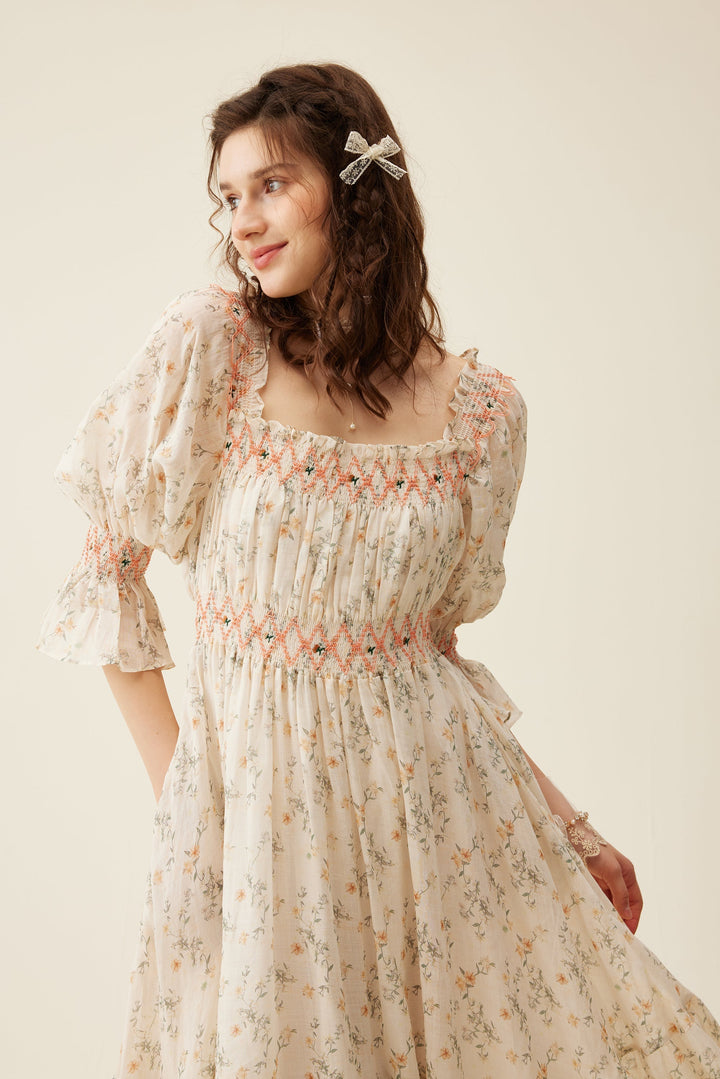 Cloud 21 | smocking embroidery linen dress