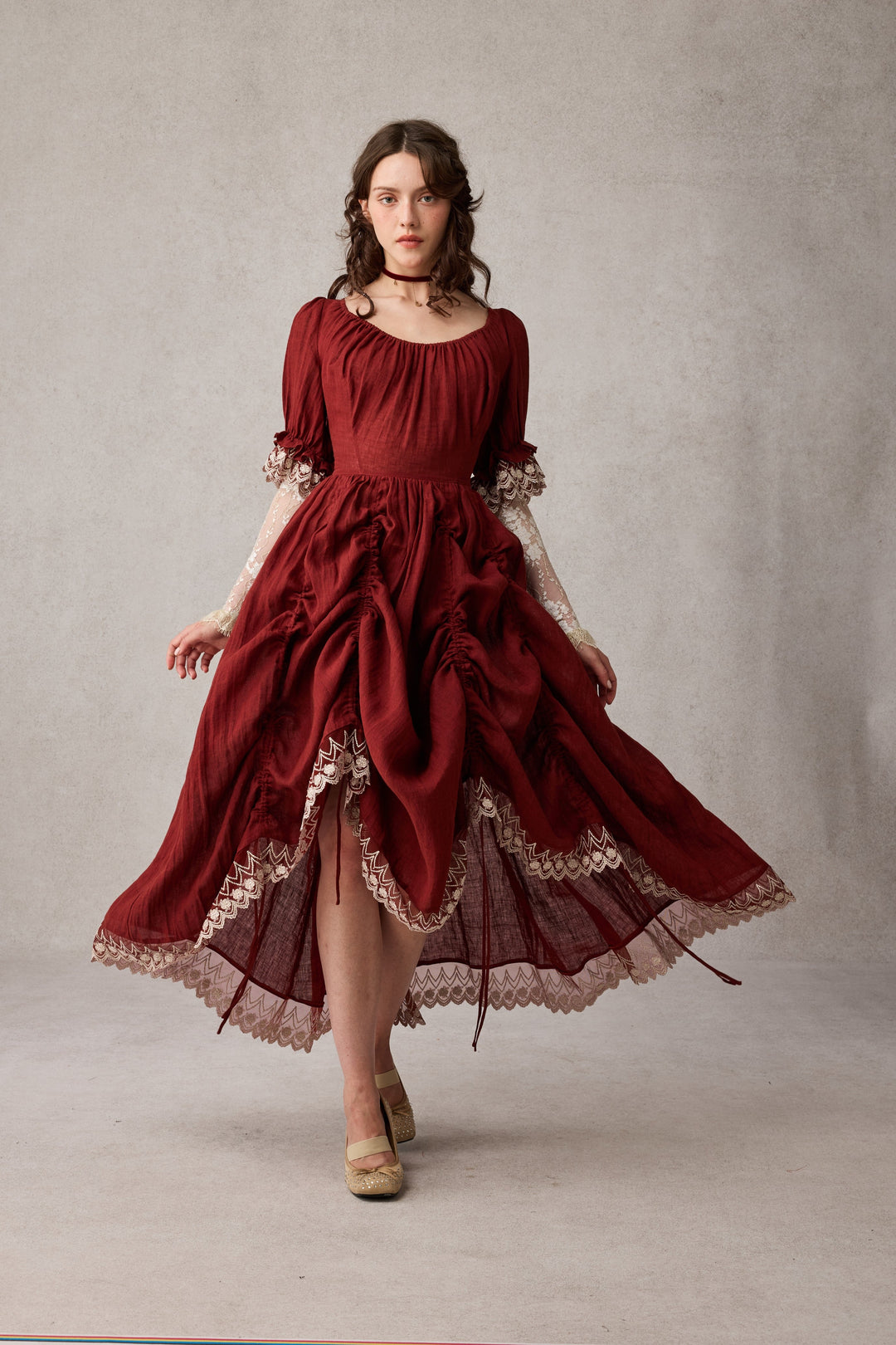 Elowen 27 | Lace Linen dress gown ( 2 way to wear )