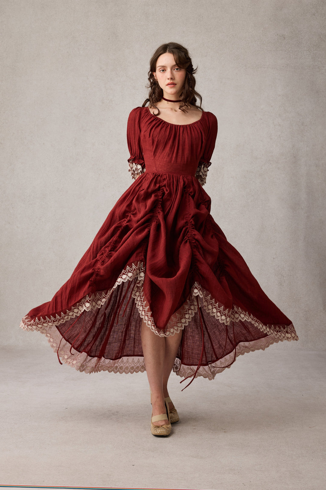 Elowen 27 | Lace Linen dress gown ( 2 way to wear )