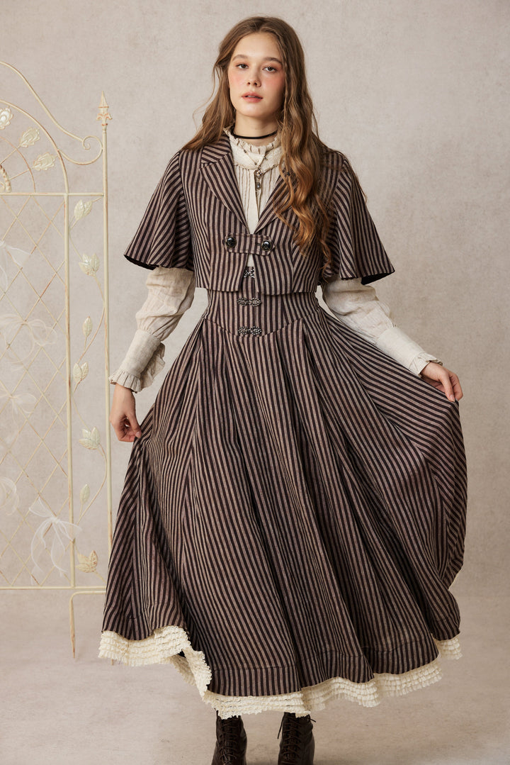 Clarise 22 |Retro Linen Skirt & Cape (2 pieces)