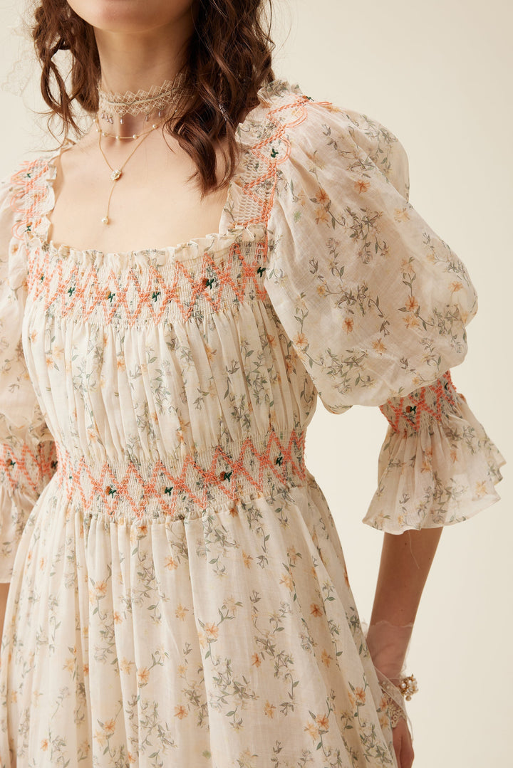 Cloud 21 | smocking embroidery linen dress