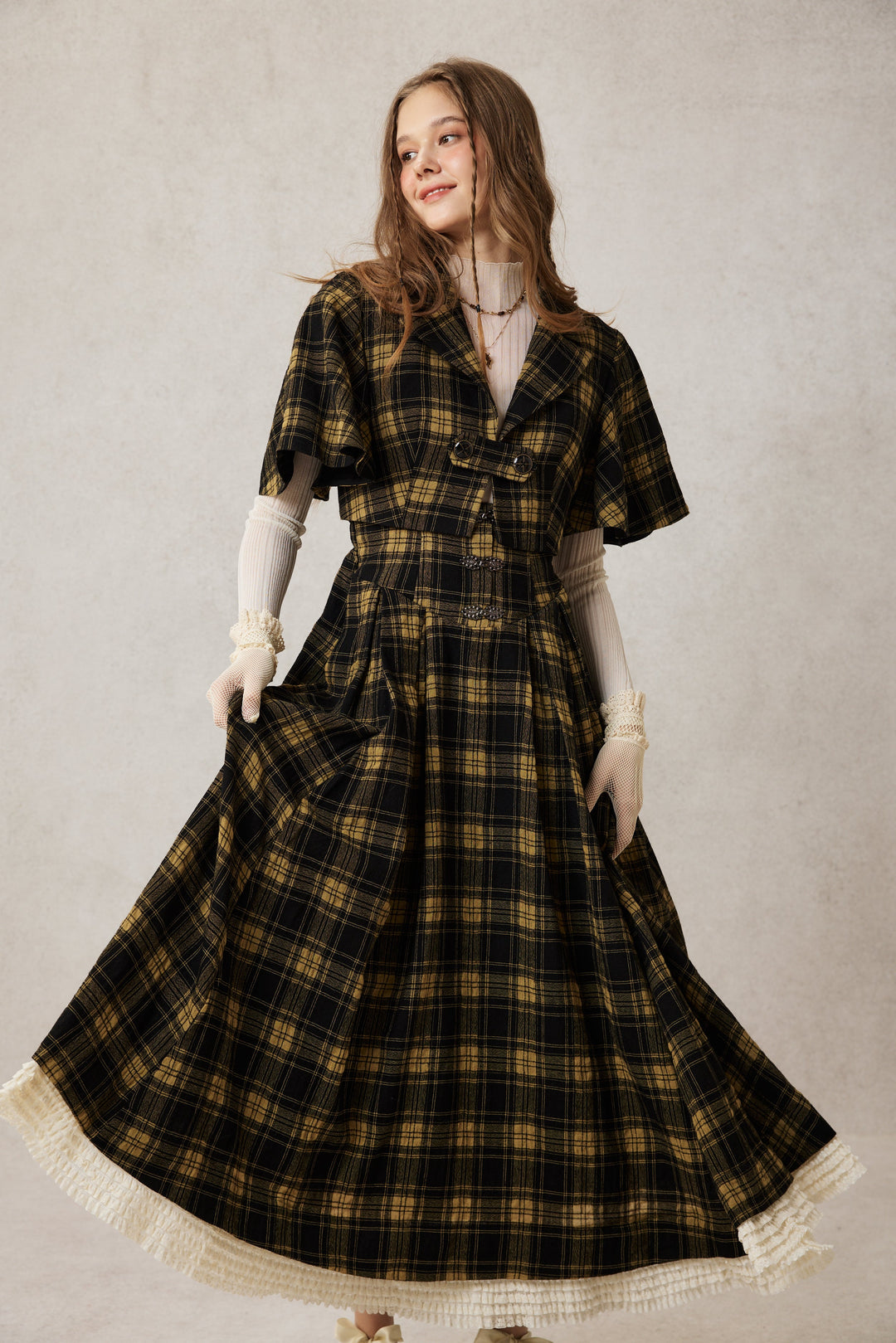 Clarise 22 |Retro Linen Skirt & Cape (2 pieces)