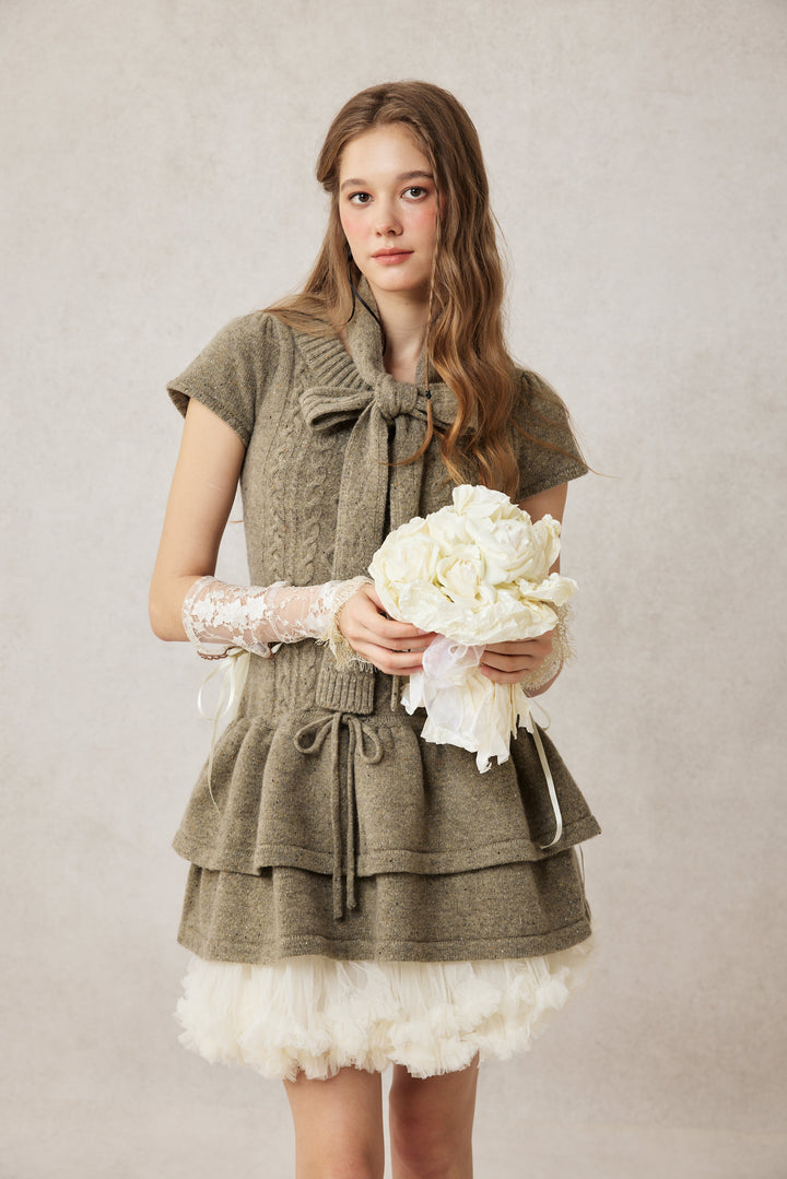 Lilypond 13 | 100% Wool Cable Knit Tiered Dress with scarf
