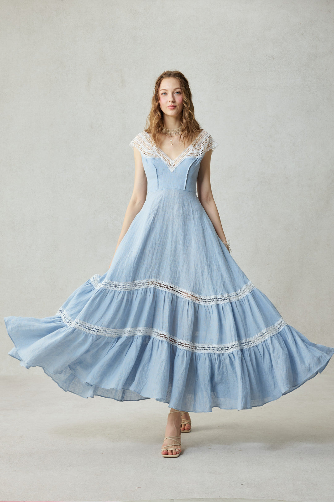 Cherry Tree 25 | Lace Linen flared dress