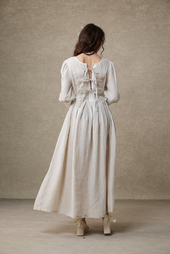 Eliana 15 | Pintucked Patchwork Linen Dress