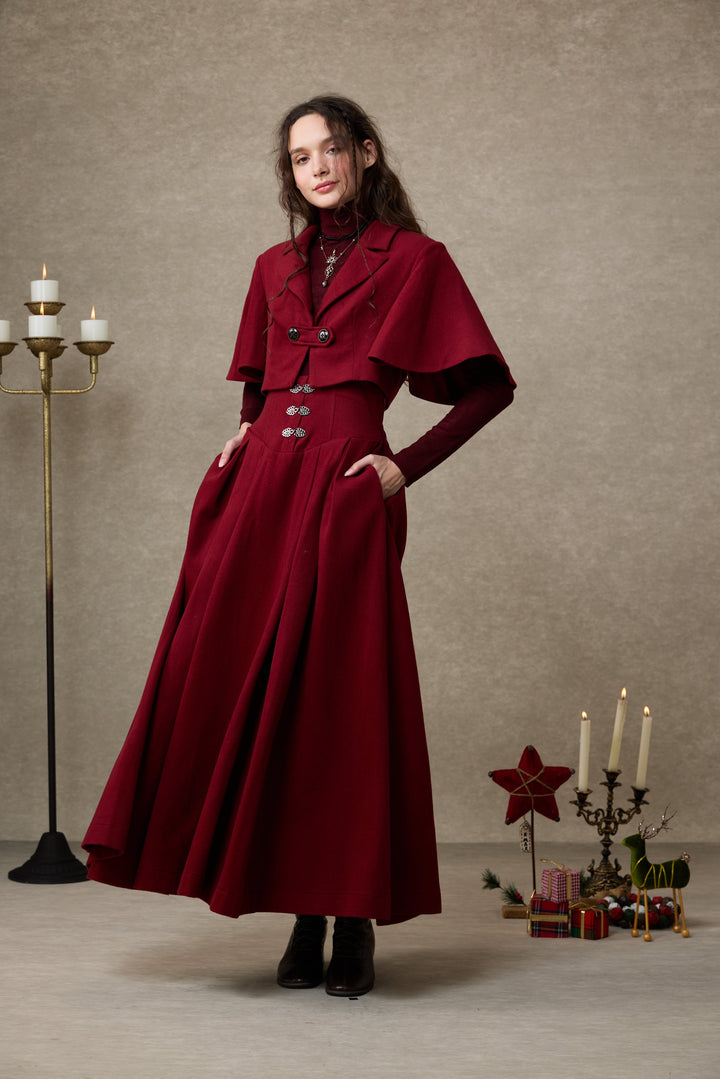 Clarise 22 |Retro Wool Skirt & Cape (2 pieces)