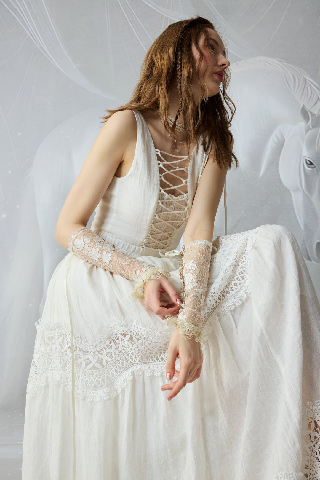 Moonstone 22 |Lace linen Maxi skirt