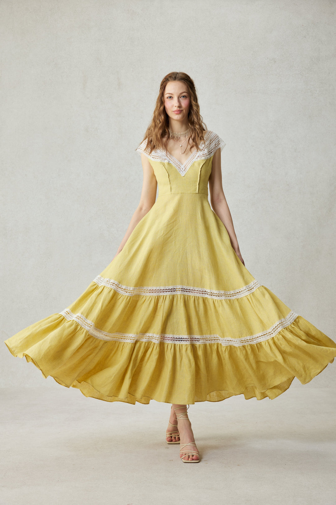 Cherry Tree 25 | Lace Linen flared dress