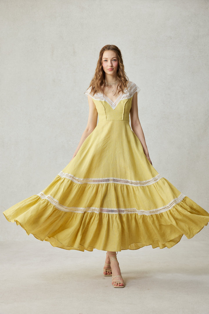 Cherry Tree 25 | Lace Linen flared dress