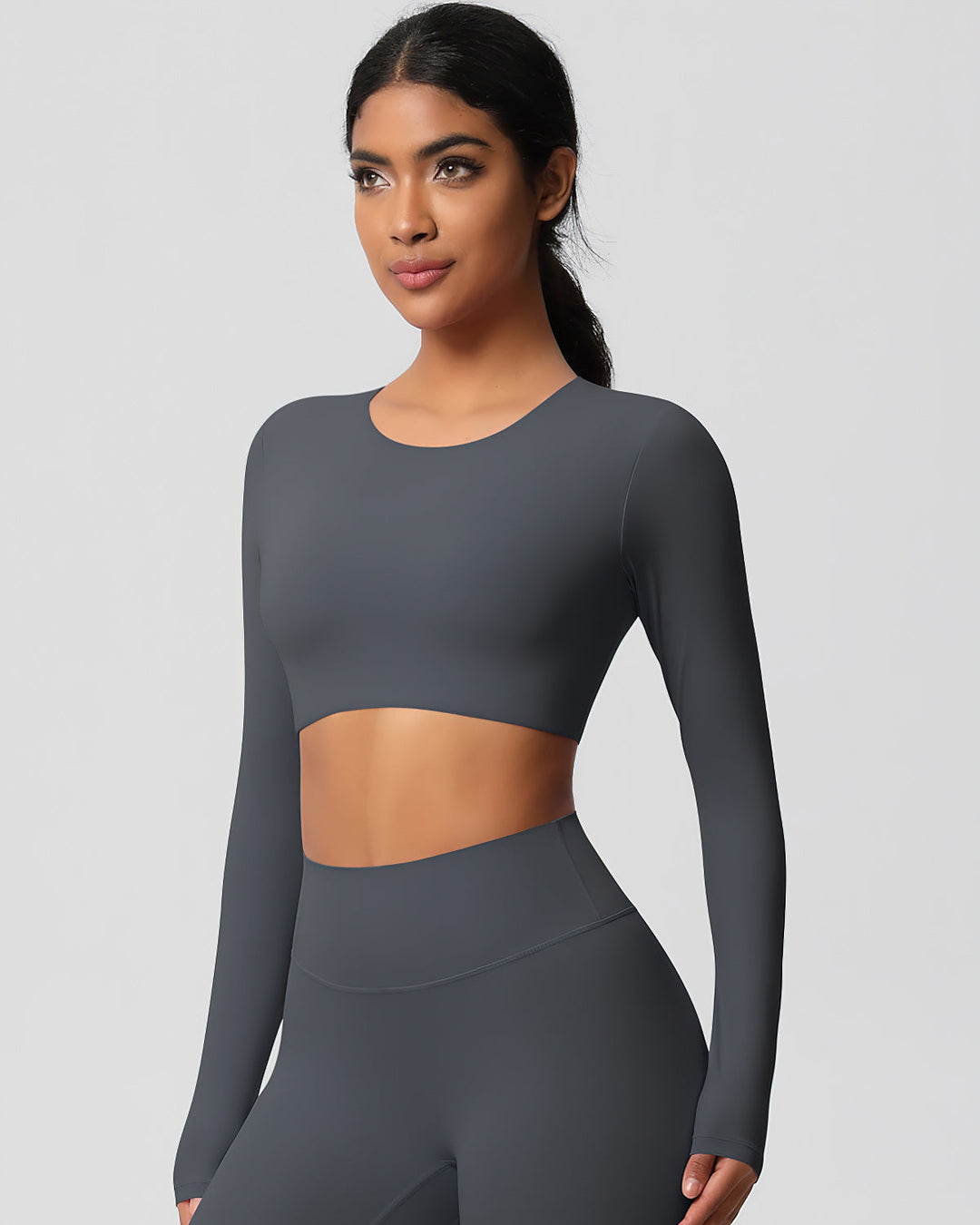 Gwen Cropped Long Sleeve - Dark Grey