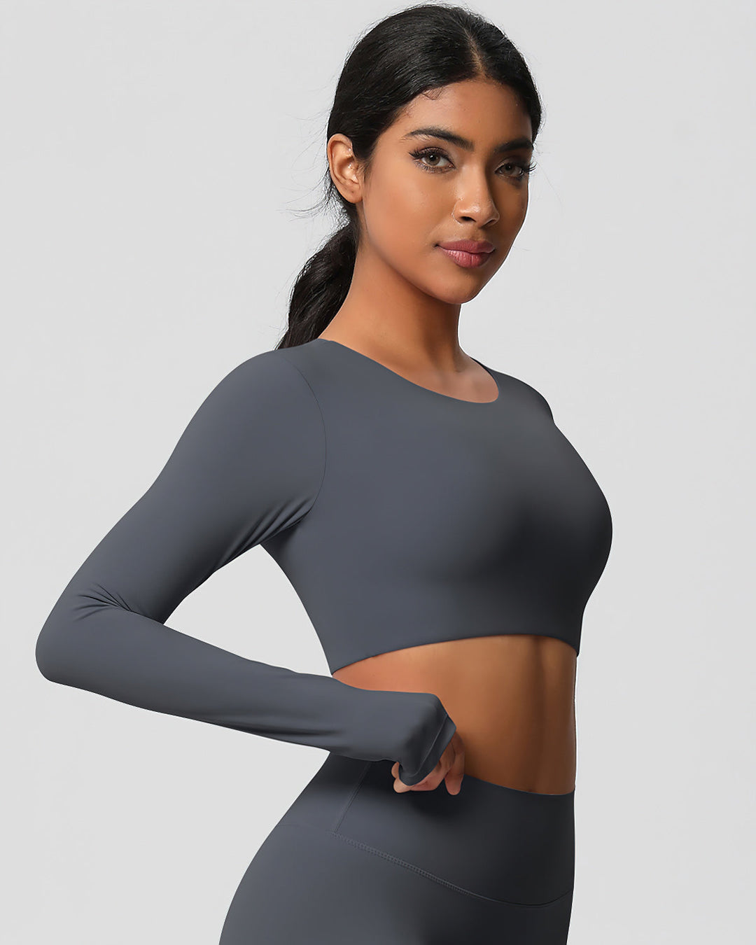 Gwen Cropped Long Sleeve - Dark Grey