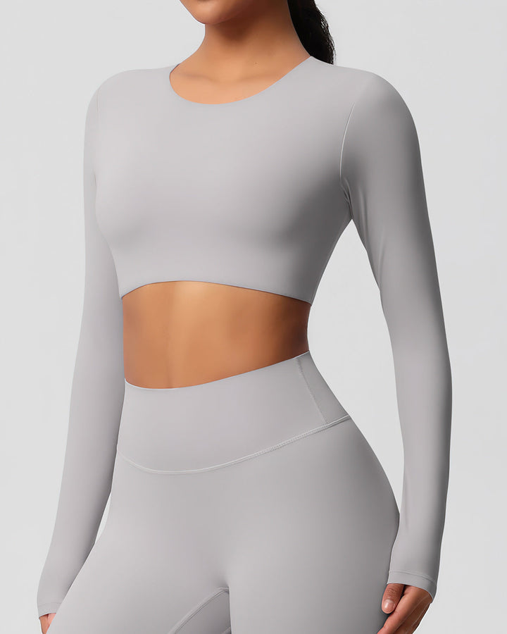 Gwen Cropped Long Sleeve - Light Grey