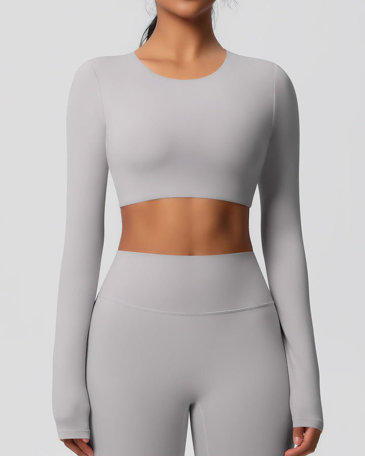 Gwen Cropped Long Sleeve - Light Grey