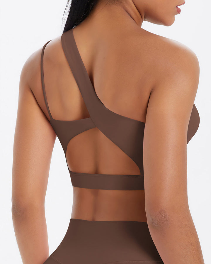 Gwen One-Shoulder Sports Bra - Brown