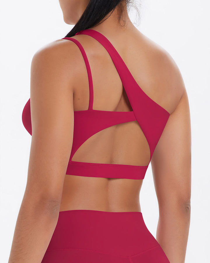 Gwen One-Shoulder Sports Bra - Carmine