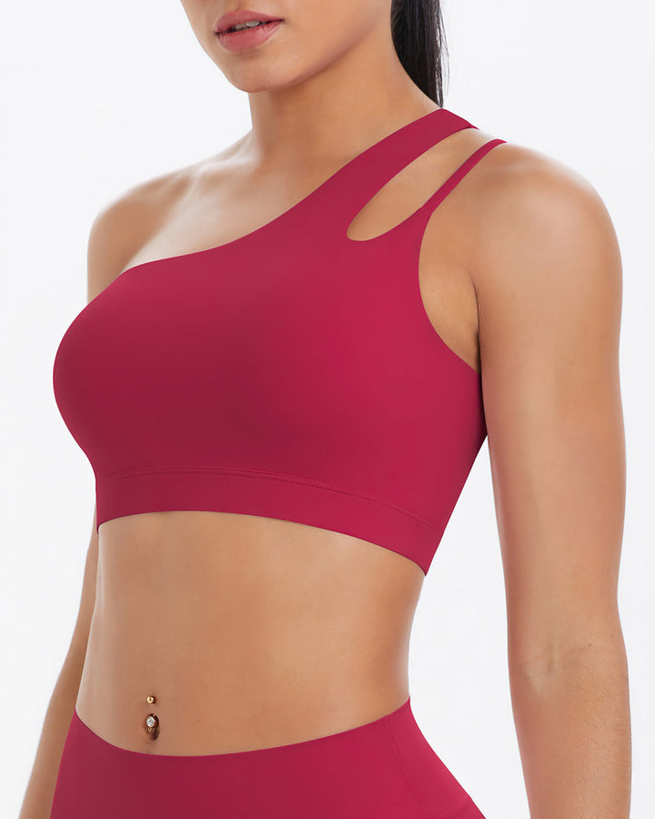 Gwen One-Shoulder Sports Bra - Carmine