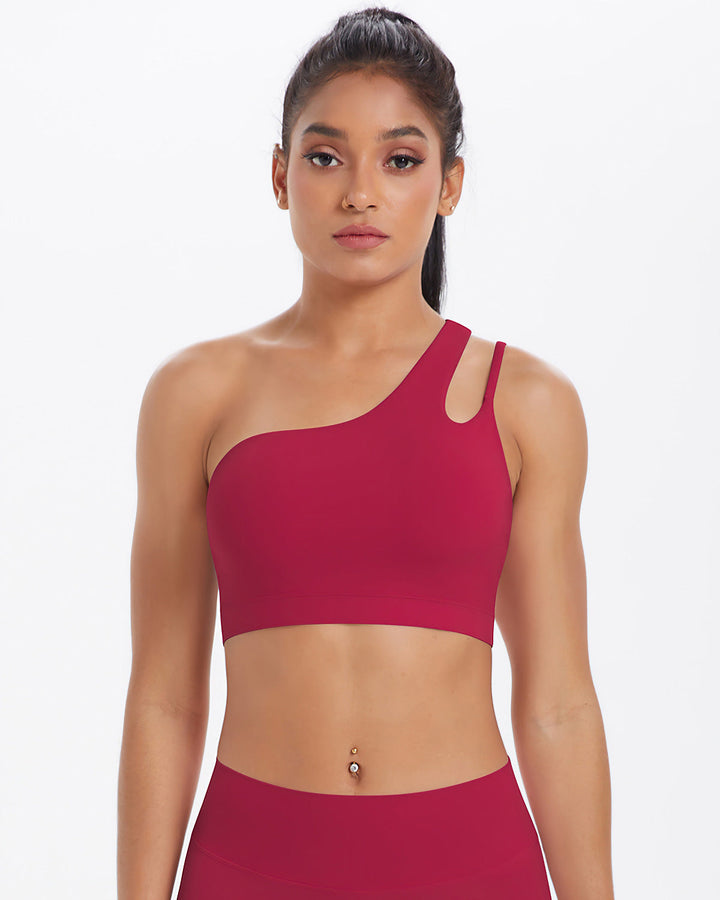 Gwen One-Shoulder Sports Bra - Carmine