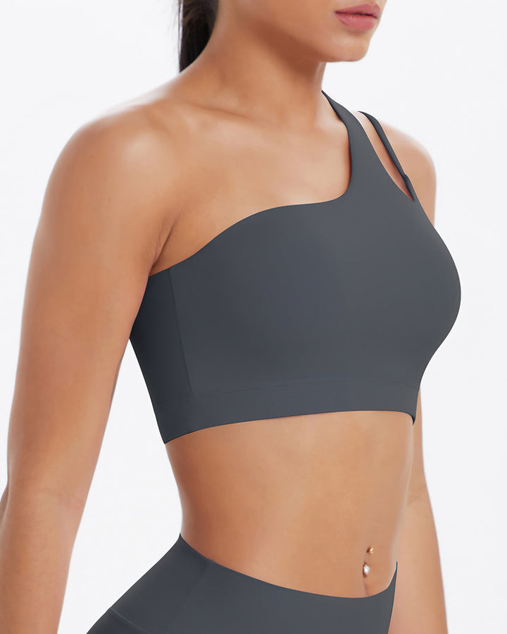Gwen One-Shoulder Sports Bra - Dark Grey