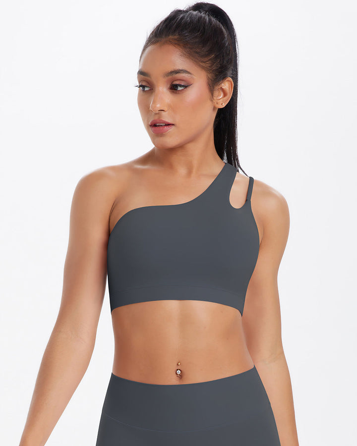 Gwen One-Shoulder Sports Bra - Dark Grey