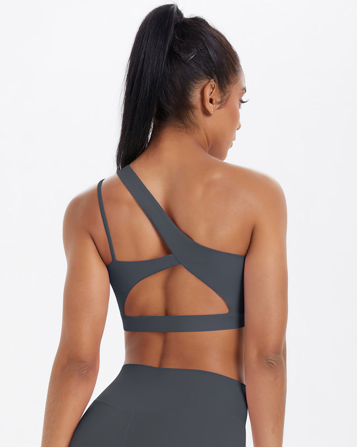 Gwen One-Shoulder Sports Bra - Dark Grey