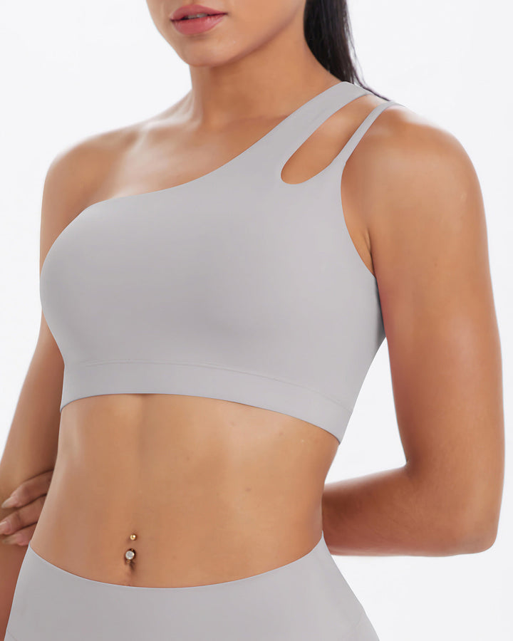 Gwen One-Shoulder Sports Bra - Light Grey