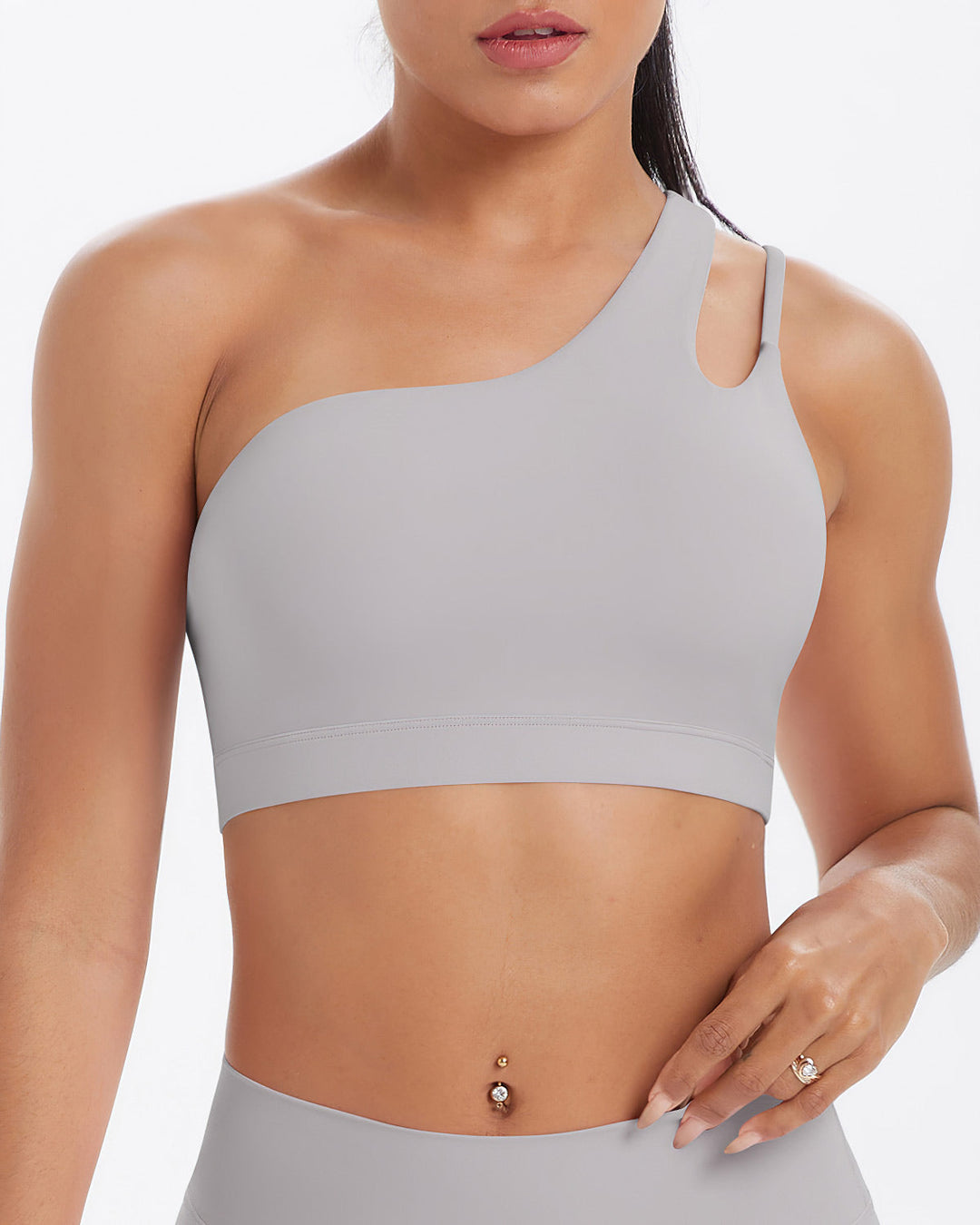Gwen One-Shoulder Sports Bra - Light Grey