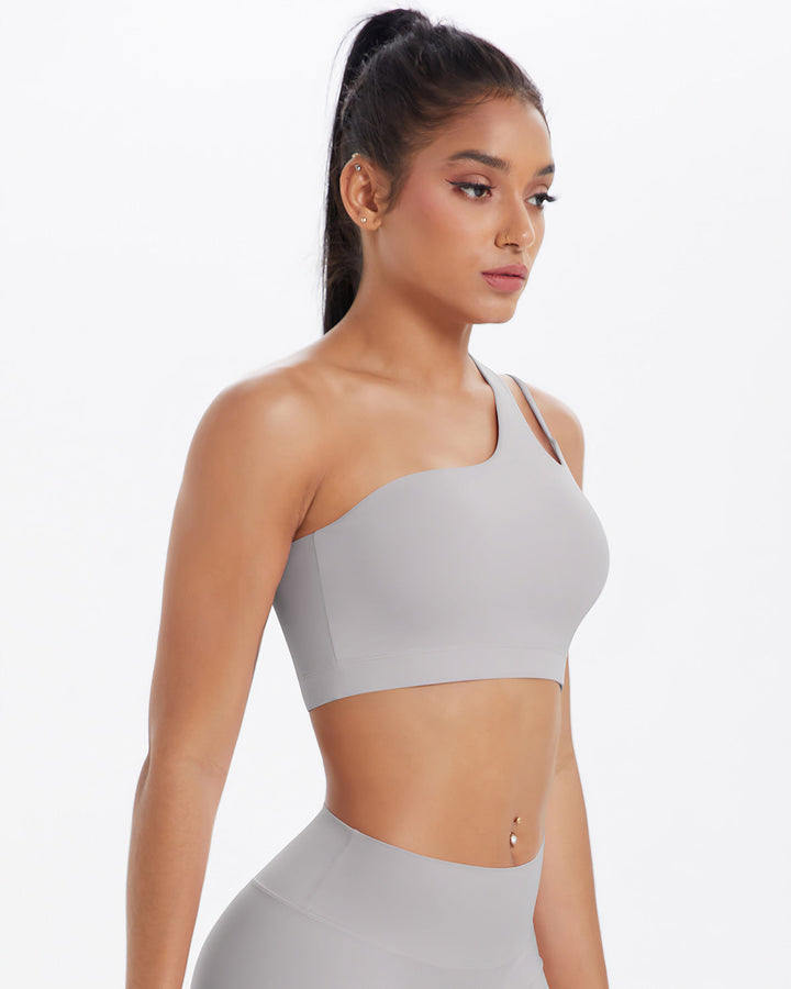Gwen One-Shoulder Sports Bra - Light Grey