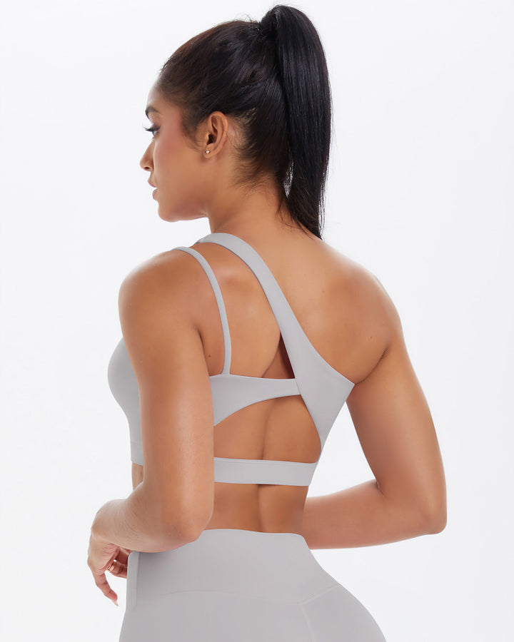 Gwen One-Shoulder Sports Bra - Light Grey