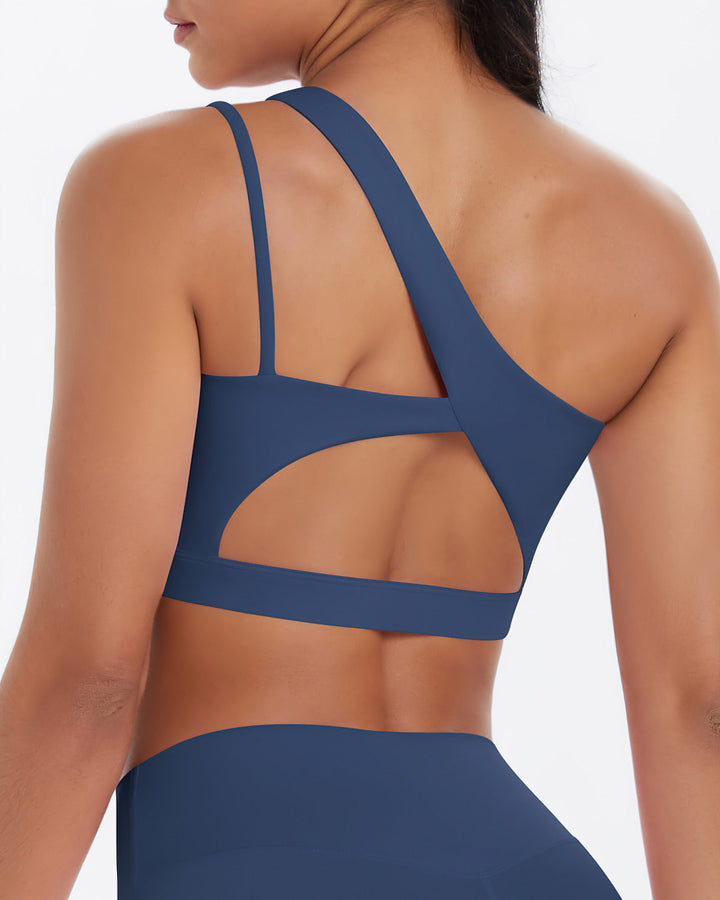 Gwen One-Shoulder Sports Bra - Navy