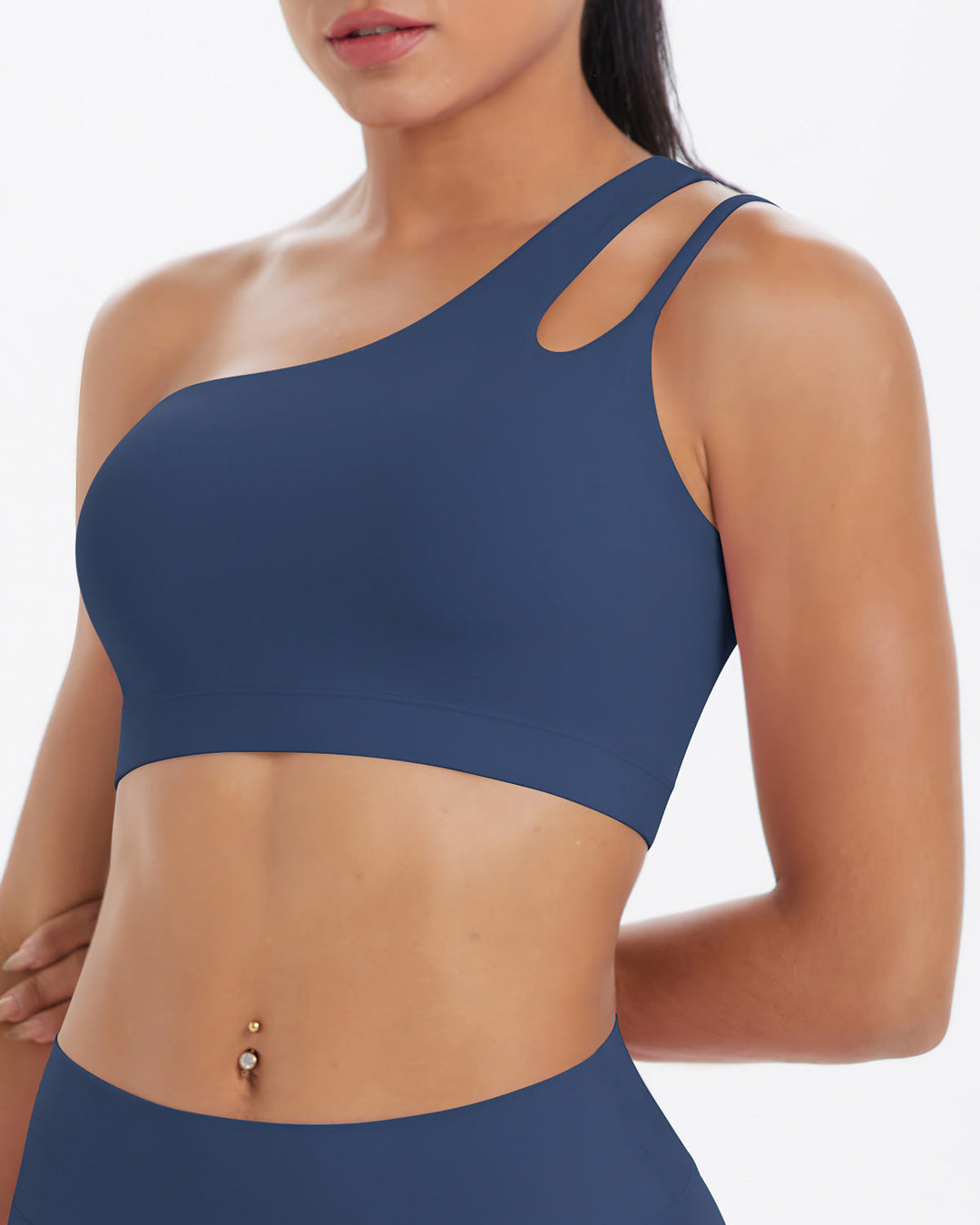 Gwen One-Shoulder Sports Bra - Navy