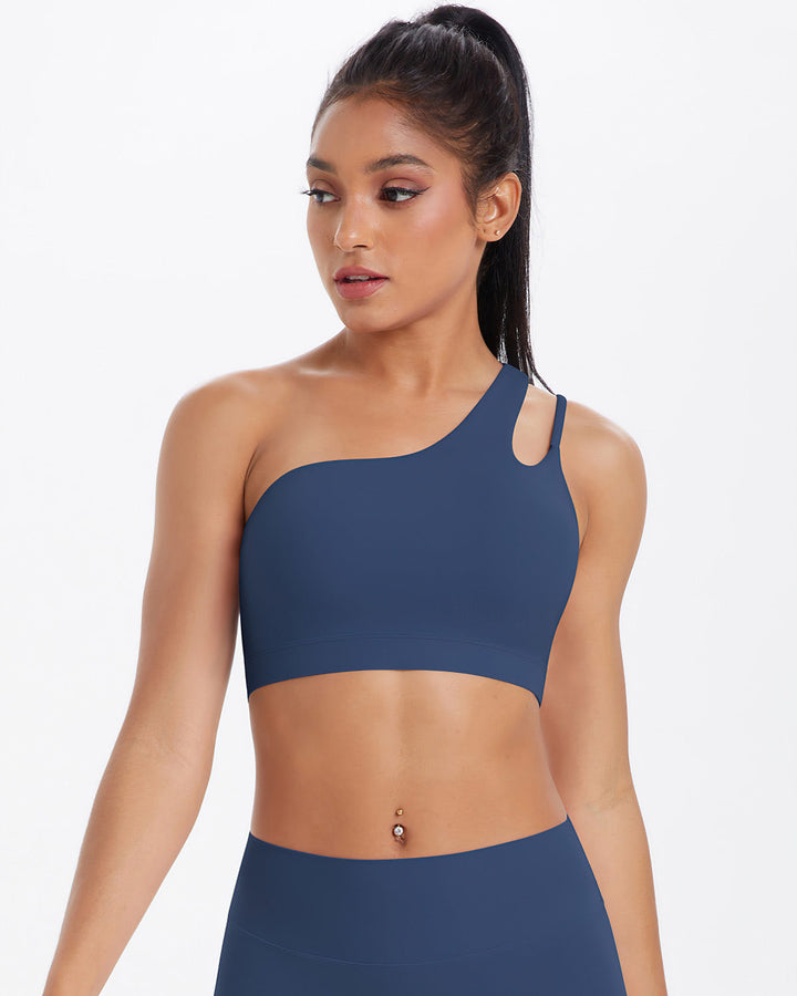 Gwen One-Shoulder Sports Bra - Navy